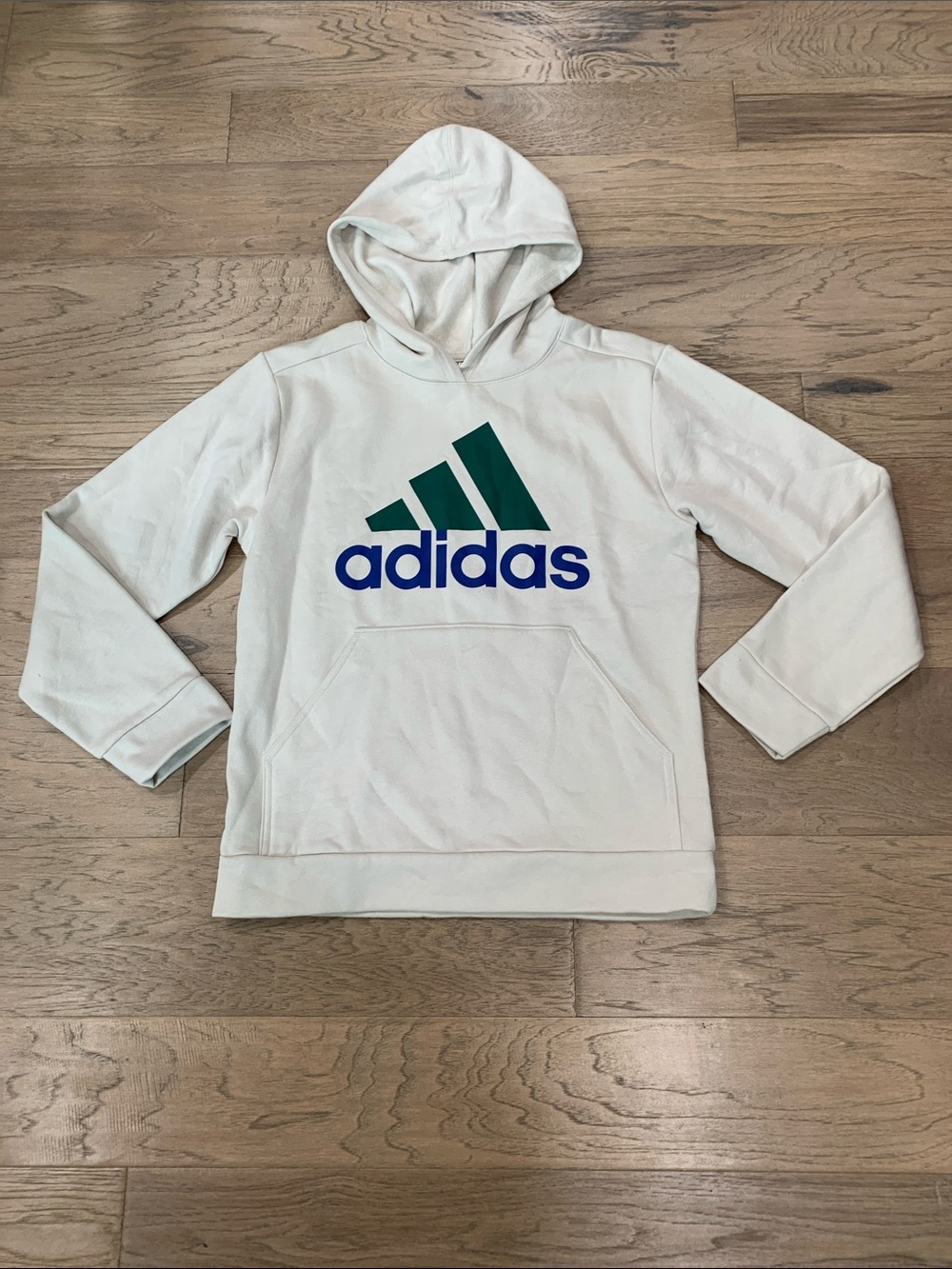 adidas Kid’s Cream Hoodie with Green Graphic Size Large (14/16)